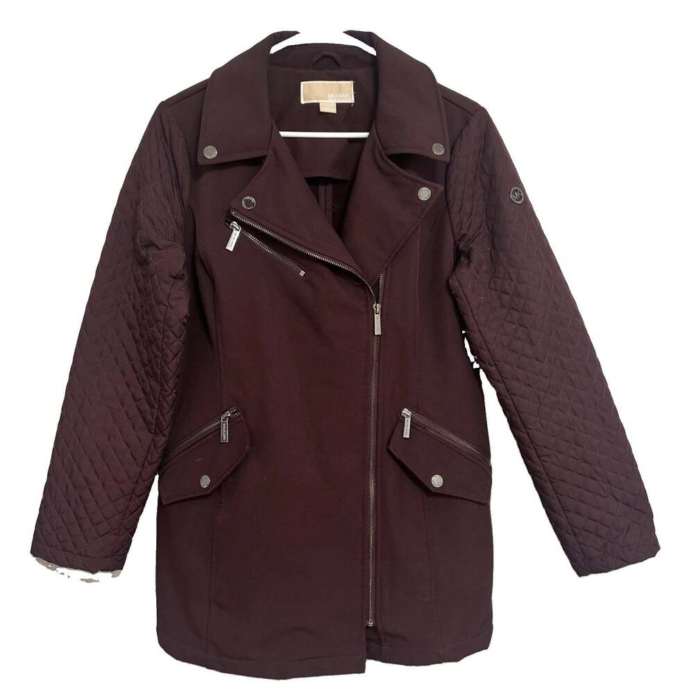 Michael Kors Dark Red Zip & Button Fleece Lined Peacoat Quilted Womens Medium